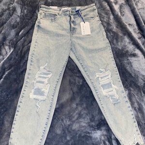Eunina Tobi Super High Rise Mom Jean Cropped in Light Denim